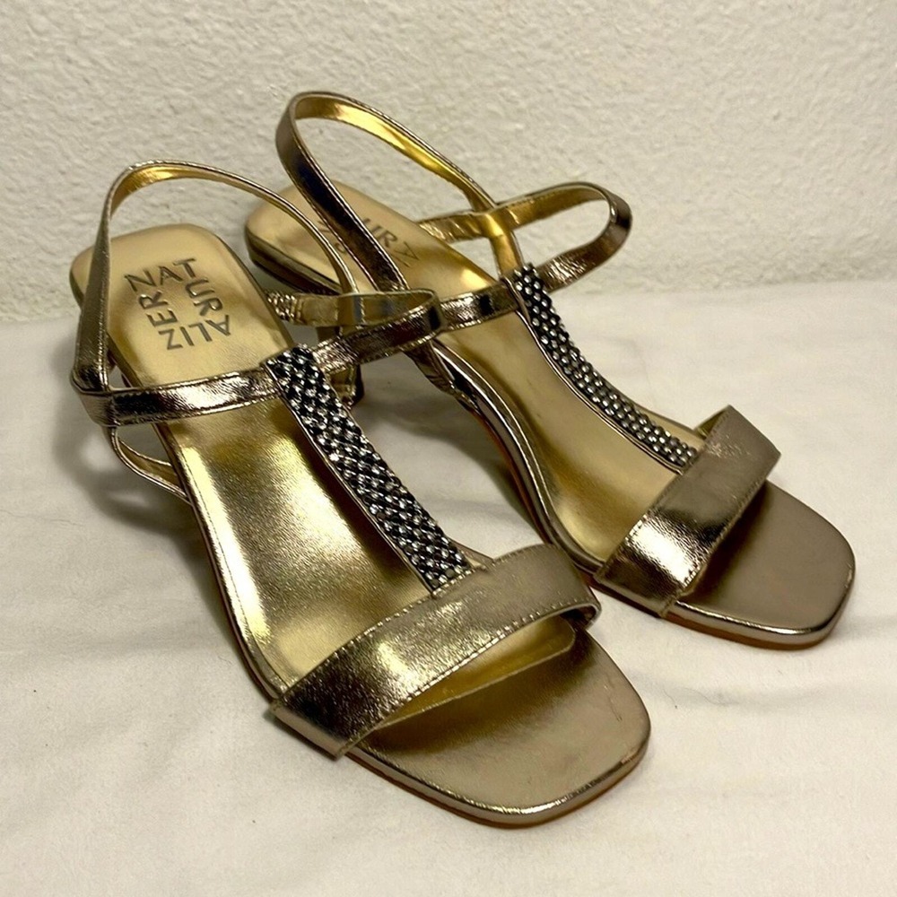 Naturalizer gold strappy formal shoes‎ heels comfort diamond LOW HEAL size 7